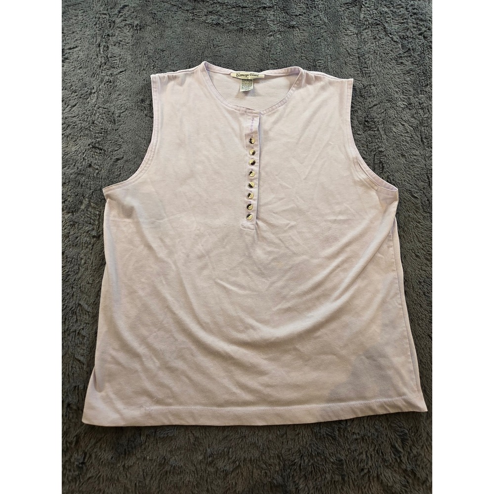 Carriage Court Womens Henley Tank Top Lavender Purple Button Front Size L 16-18‎